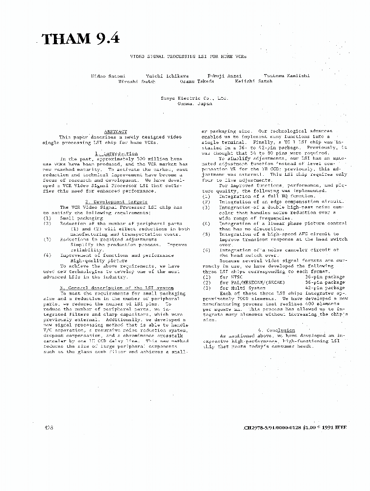Video Signal Processing LSI For Home VCRs IEEE Conference Publication