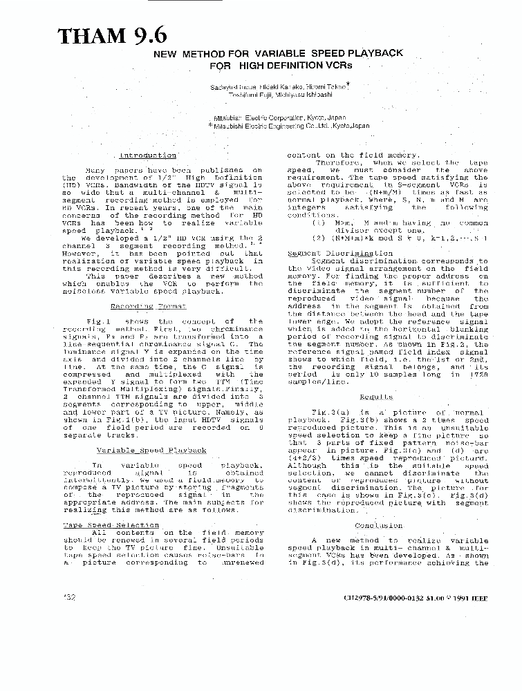 New Method For Variable Speed Playback For High Definition VCRs IEEE