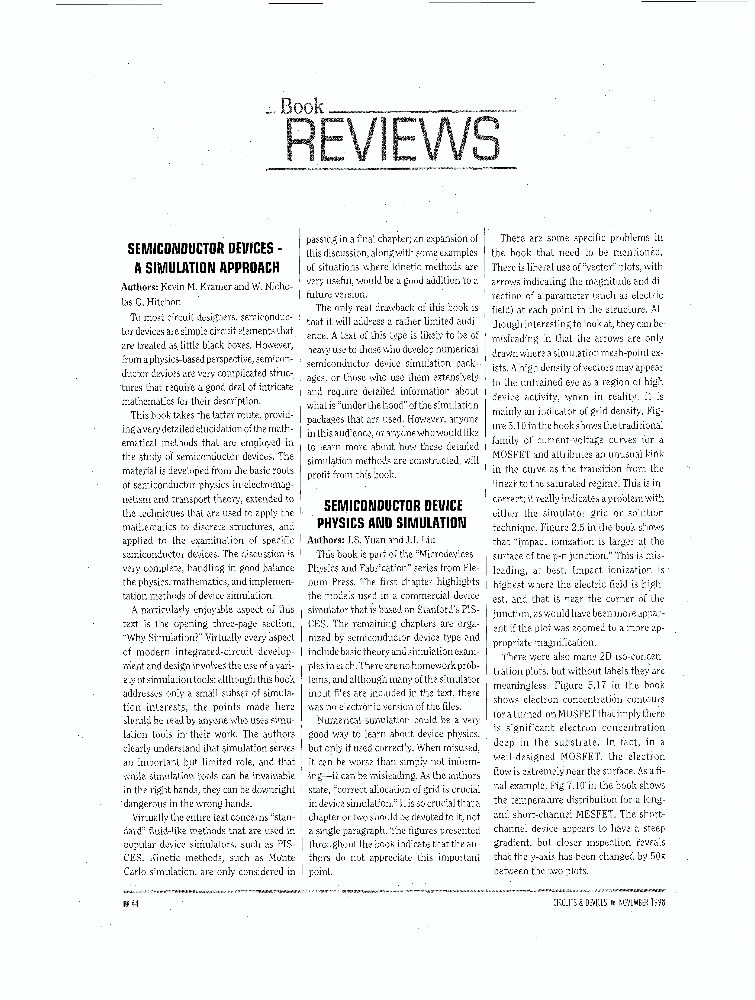 Semiconductor Devices A Simulation Approach [Book Reviews] IEEE