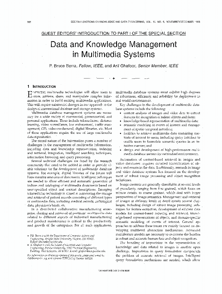 Data and Knowledge Management in Multimedia Systems IEEE Journals