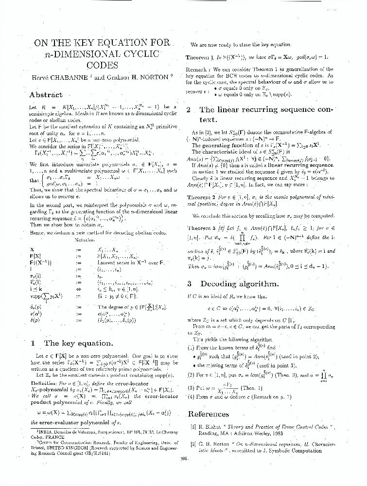 On the Key Equation for n-Dimensional Cyclic Codes | IEEE Conference ...