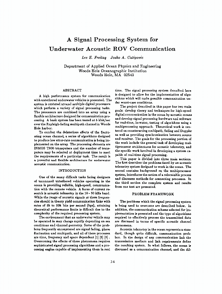 A Signal Processing System for Underwater Acoustic ROV Communication