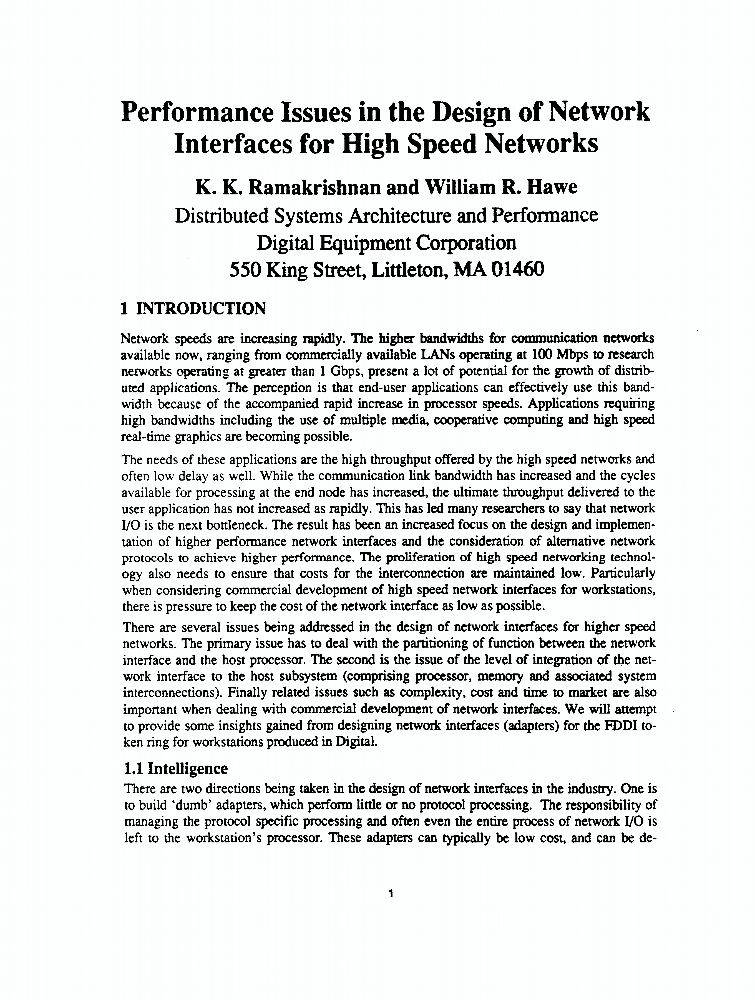 Performance issues in the design of network interfaces for high speed networks IEEE Conference