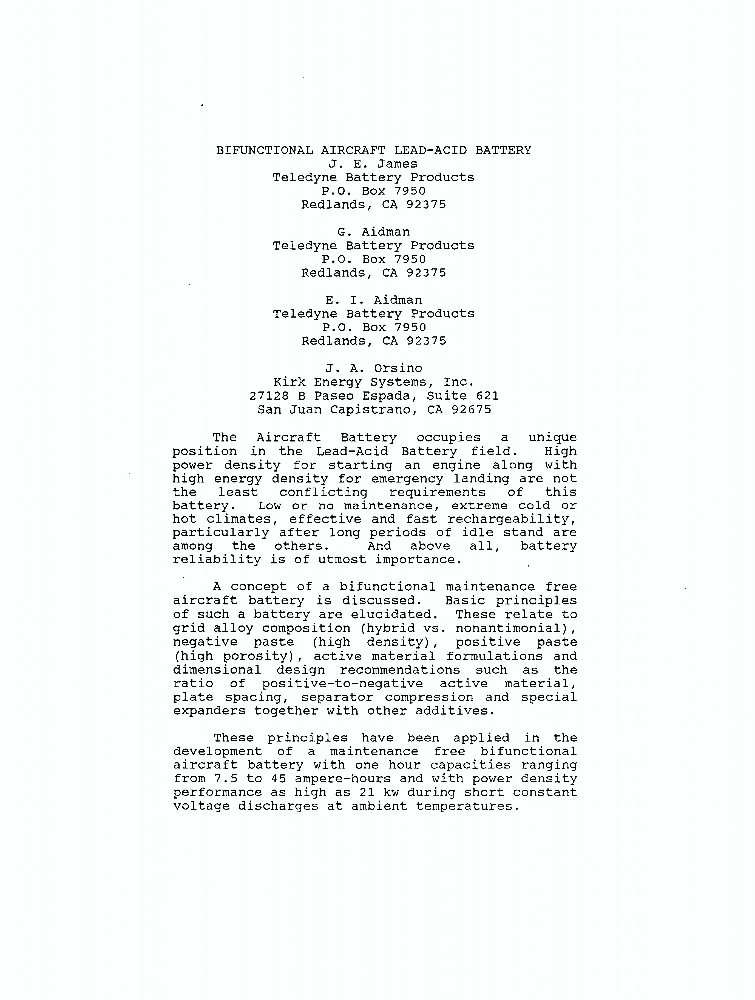 Bifunctional aircraft leadacid battery IEEE Conference Publication