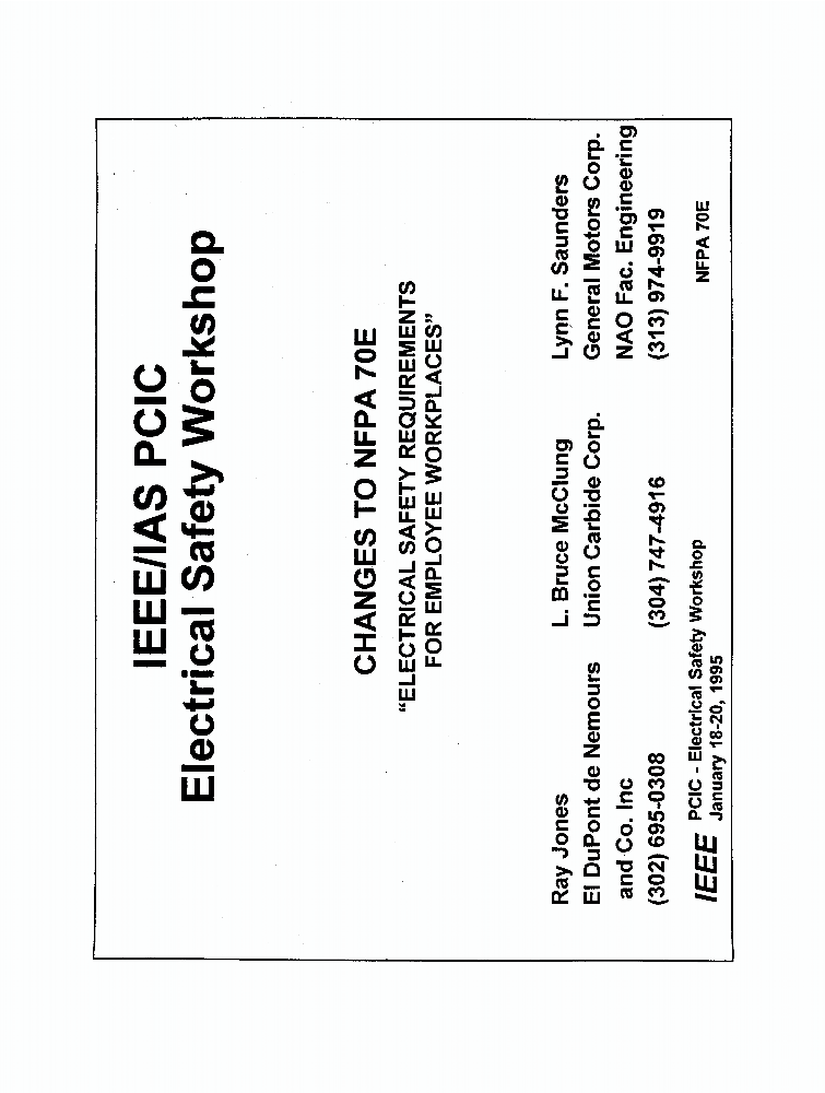Changes to NFPA 70E "Electrical safety requirements for employee