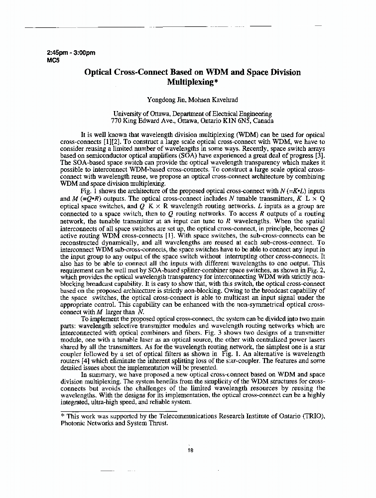 Optical CrossConnect Based on WDM and Space Division Multiplexing