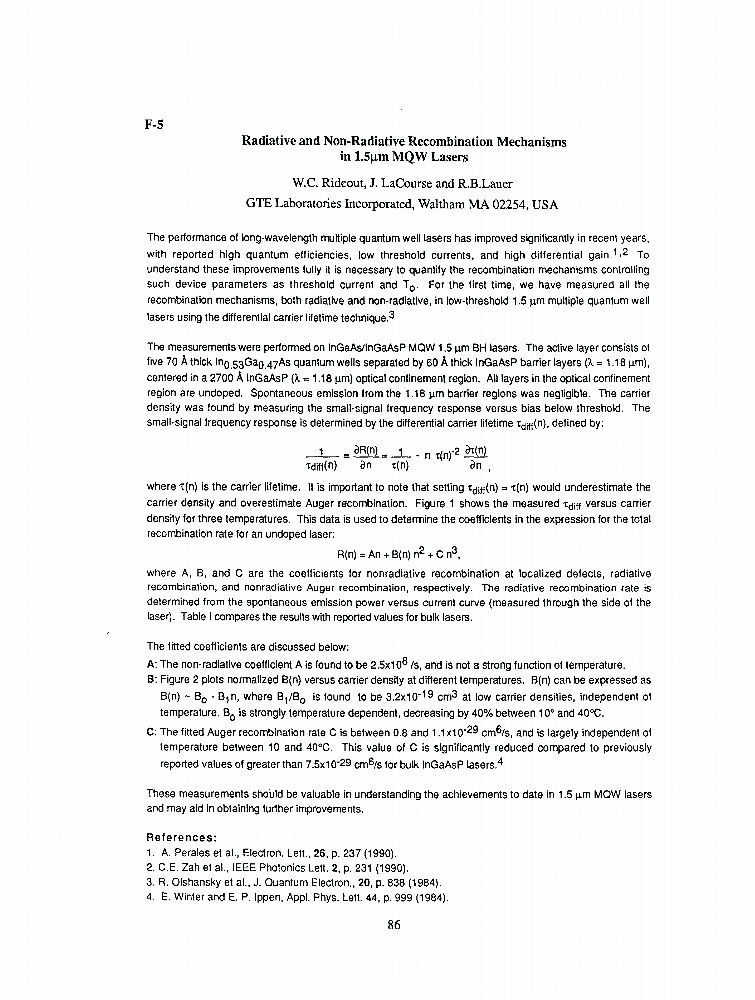 Radiative and nonradiative mechanisms in 1.5/spl mu/m