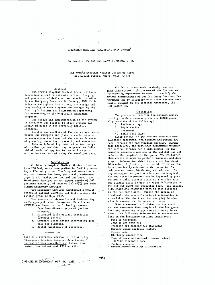 Emergency Services Management Data System | IEEE Conference Publication ...