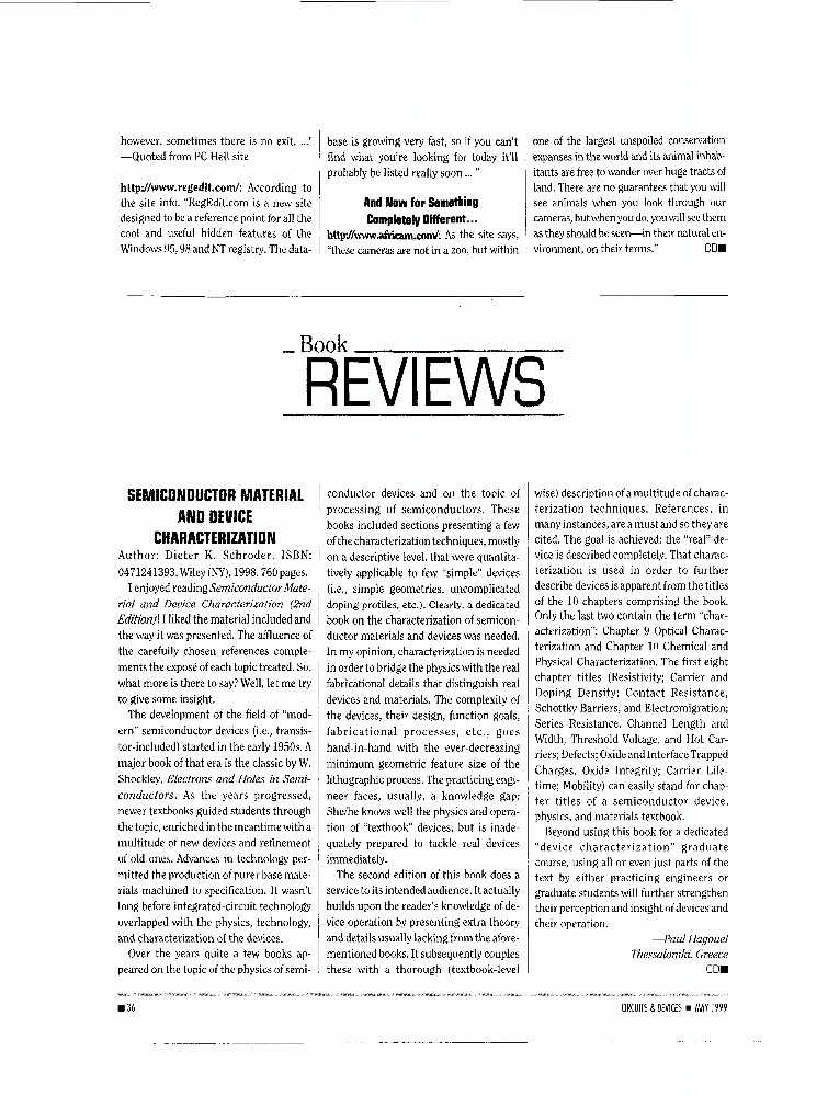 Semiconductor material and device characterization [Book Review] IEEE