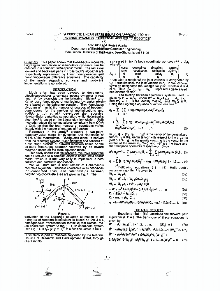A discrete linear state equation approach to th inverse dynamics ...