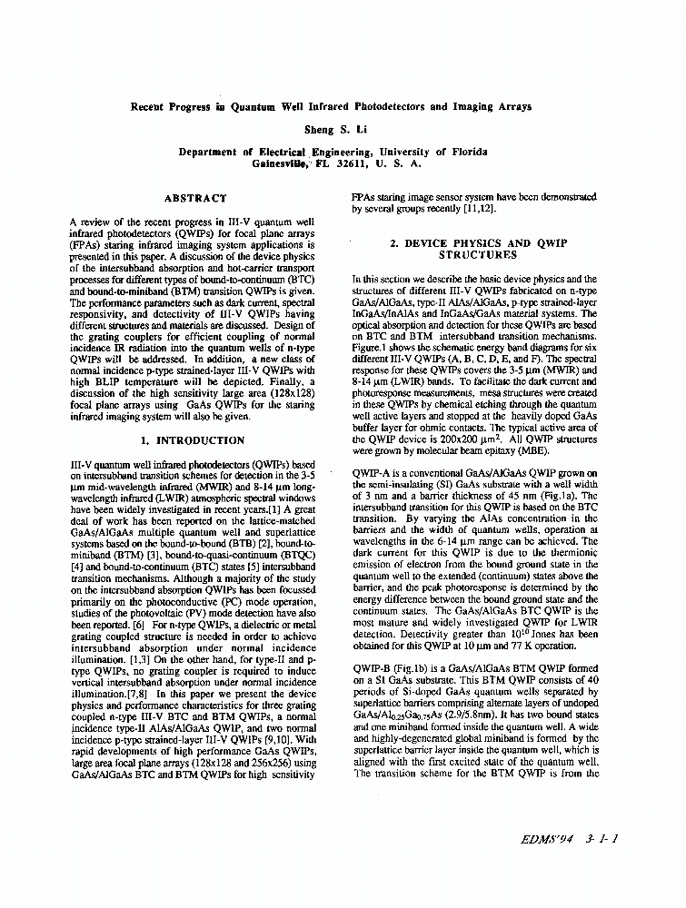 Recent progress in quantum well infrared photodetectors and imaging ...