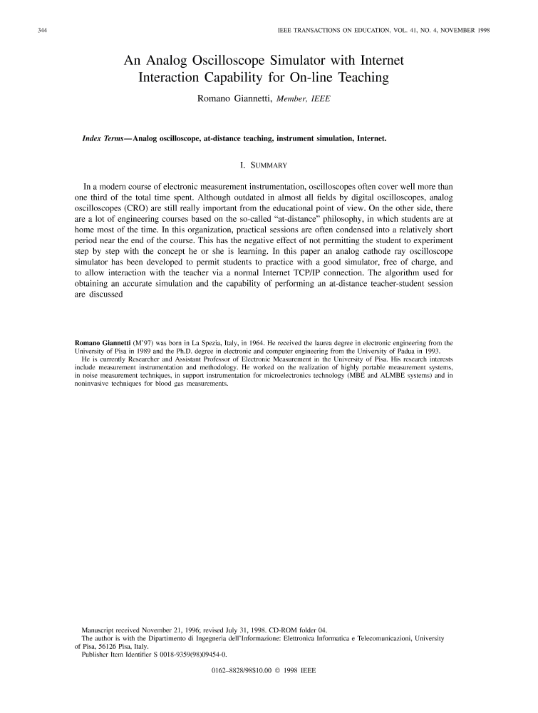 An analog oscilloscope simulator with internet interaction capability ...