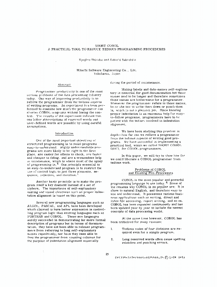 Short Cobol A Practical Tool To Reduce Tedious Programming Procedures Ieee Conference Publication Ieee Xplore