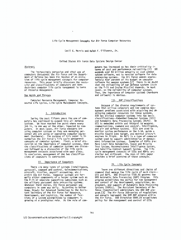 Life Cycle Management Concepts for Air Force Computer Resources IEEE