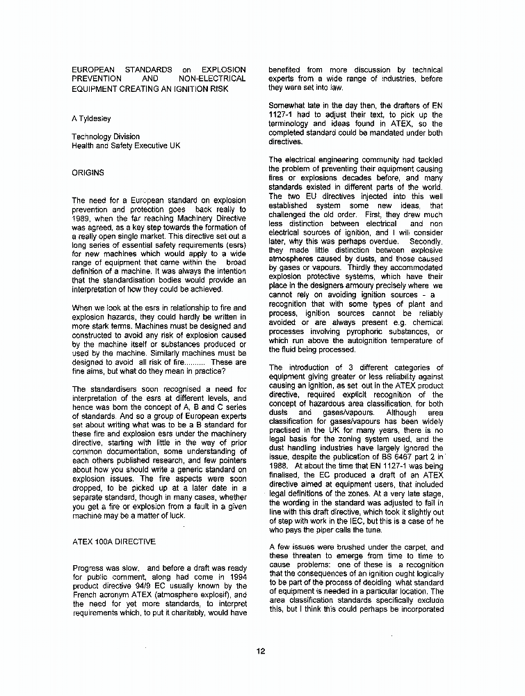 European standards on explosion prevention and nonelectrical equipment