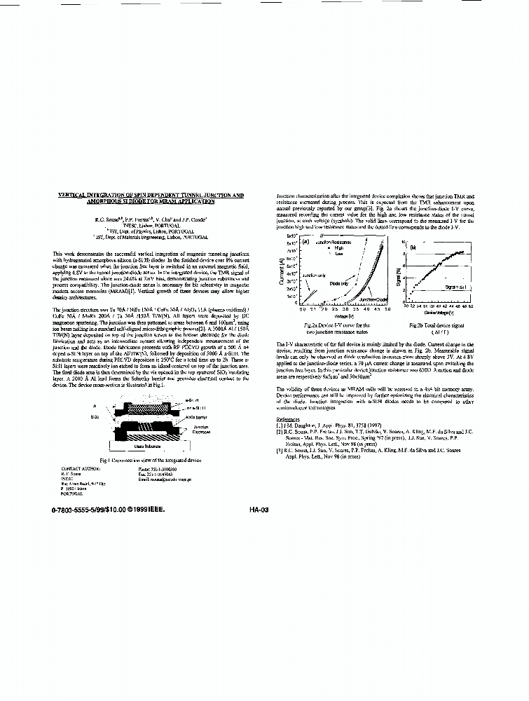 Vertical integration of spin dependent tunnel junction and amorphous Si
