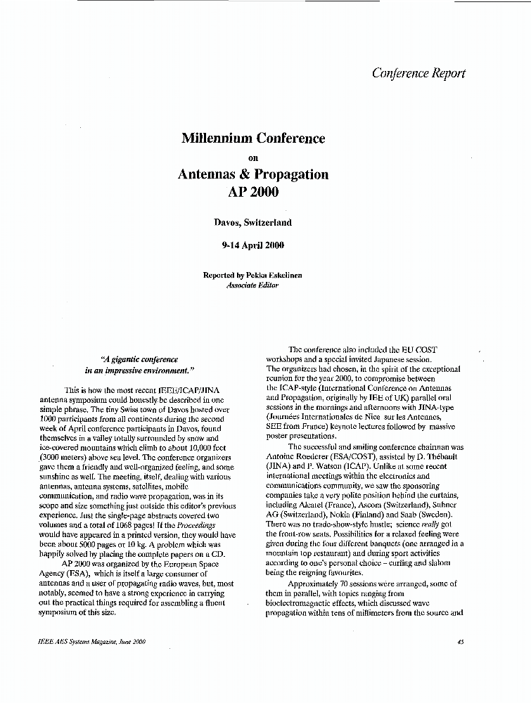 Millennium conference on Antennas & Propagation AP 2000 IEEE Journals