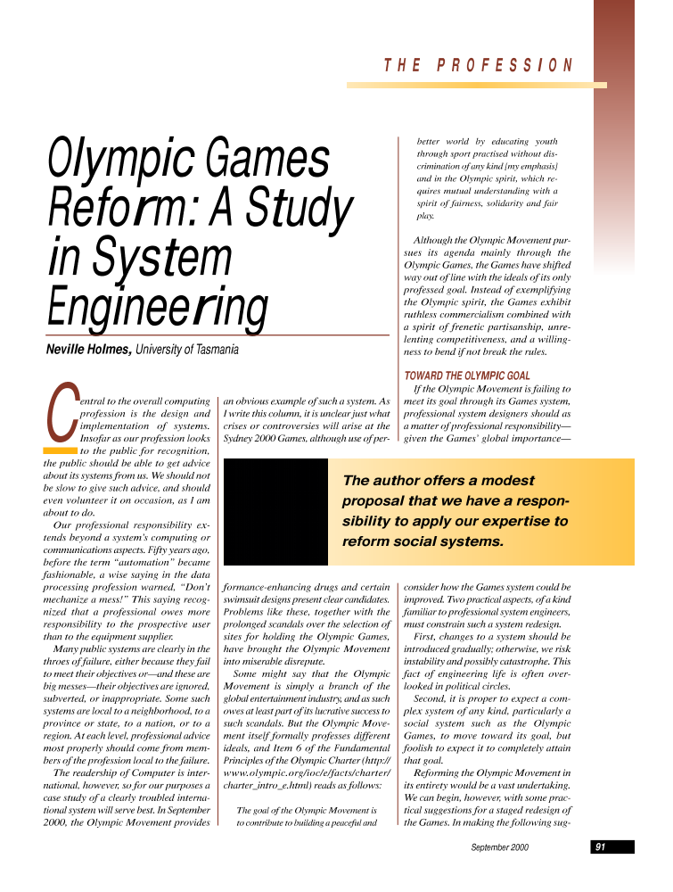 Olympic games reform a study in system engineering IEEE Journals