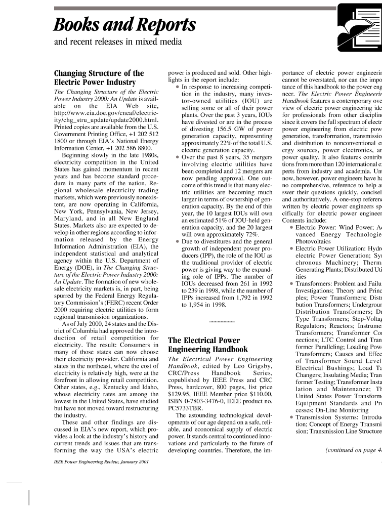 Electrical power engineering handbook [Book Review] IEEE Journals