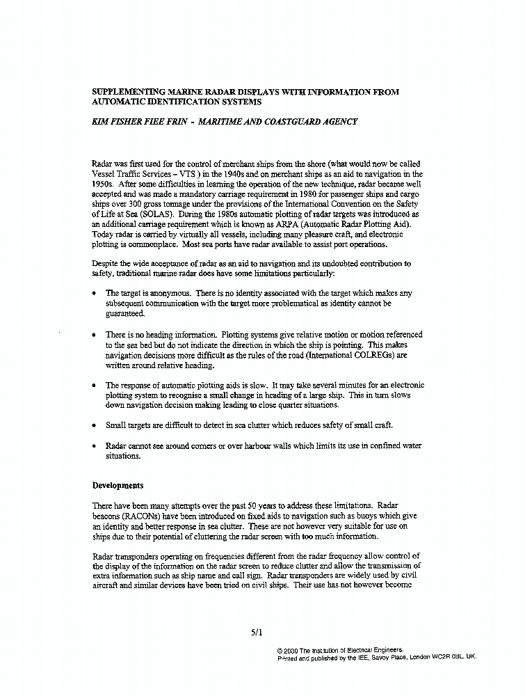 Supplementing marine radar displays with information from automatic
