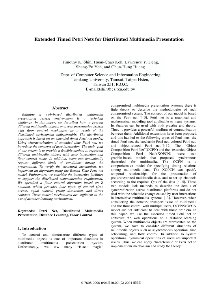 Extended timed petri nets for distributed multimedia presentation