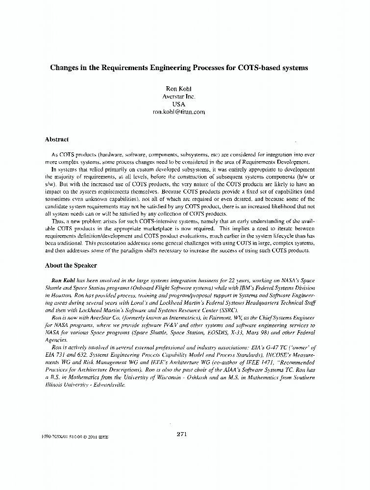 Changes in the requirements engineering processes for cotsbased
