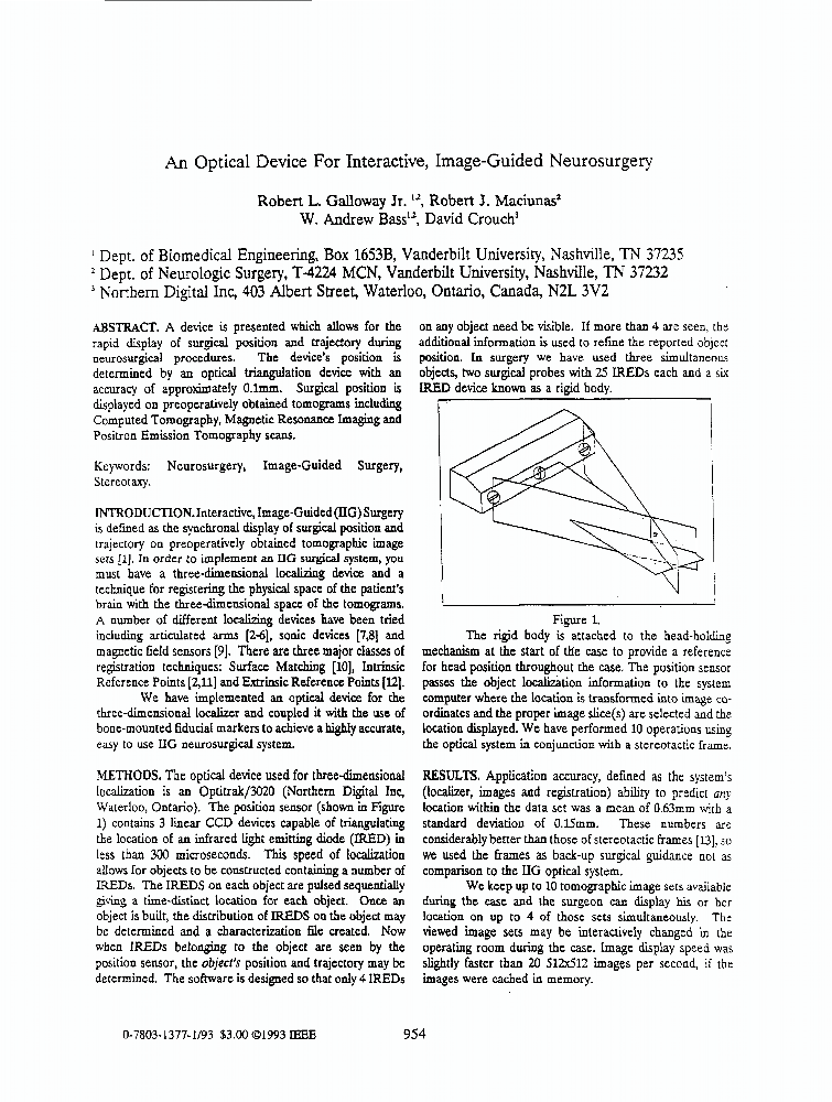 An optical device for interactive, imageguided neurosurgery IEEE