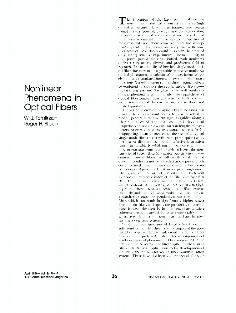 phenomena in optical fibers IEEE Journals & Magazine IEEE