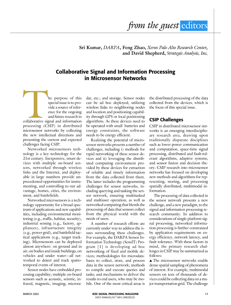 Collaborative signal and information processing in microsensor networks