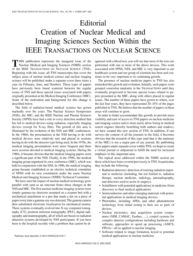 Editorial Creation of nuclear medical and imaging sciences section