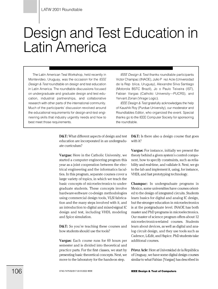 Design and test education in Latin America IEEE Journals & Magazine