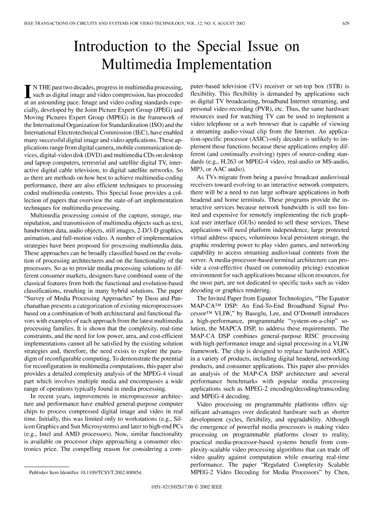 Introduction to the special issue on multimedia implementation IEEE