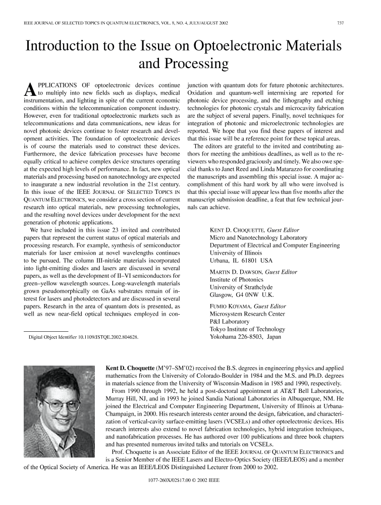 Introduction to the issue on optoelectronic materials and processing
