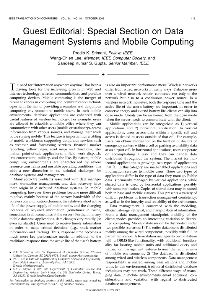 Guest editorial: special section on data management systems and mobile  computing | IEEE Journals & Magazine | IEEE Xplore