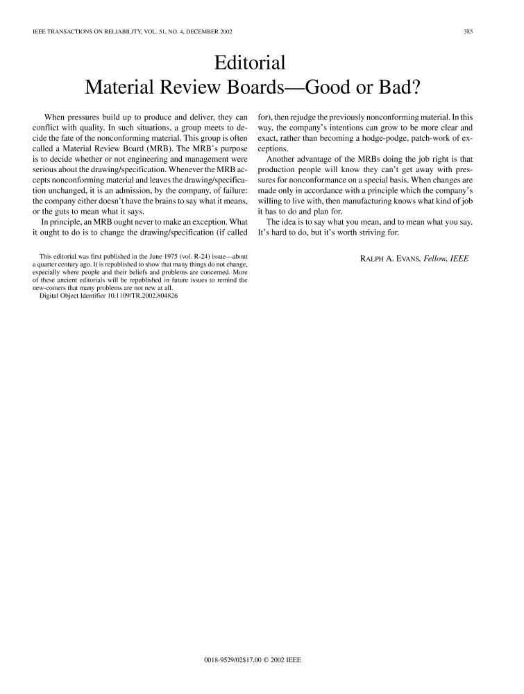 Editorial material review boards good or bad? IEEE Journals