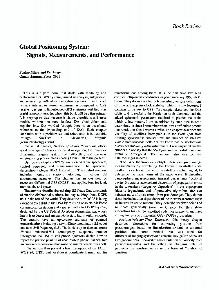 Global positioning system signals, measurements, and performance [Book Review] IEEE Journals