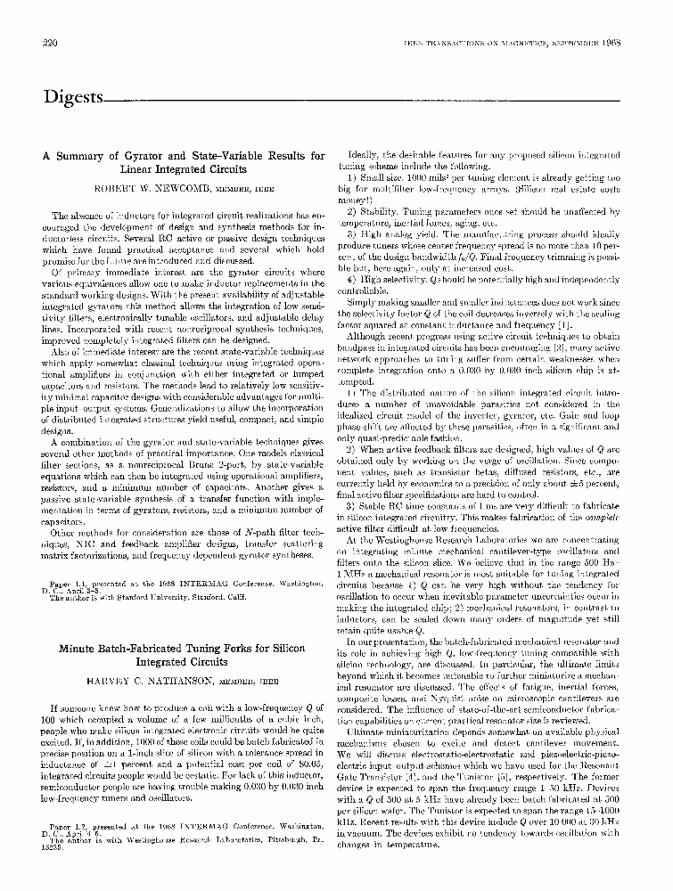 Minute batchfabricated tuning forks for silicon integrated circuits IEEE Journals & Magazine