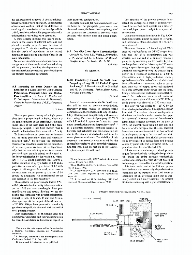 Conductively cooled, NdYAG laser pumped by a long life RF excited