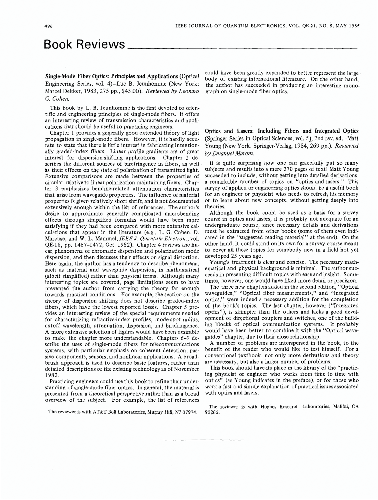 Optics and lasers Including fibers and integrated optics IEEE