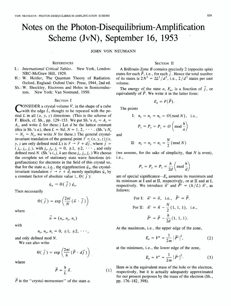 Notes On The Photon Disequilibrium Amplification Scheme Jvn September 16 1953 Ieee Journals Magazine Ieee Xplore