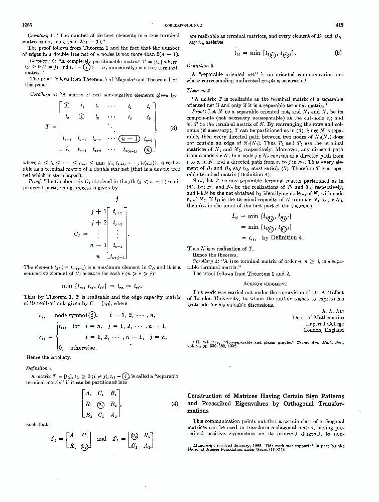Construction of matrices having certain sign patterns and prescribed