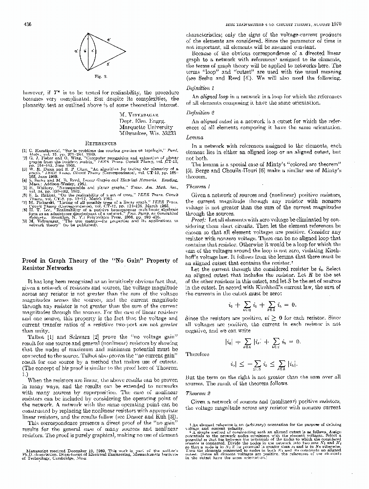 Proof in graph theory of the 'no gain' property of resistor networks