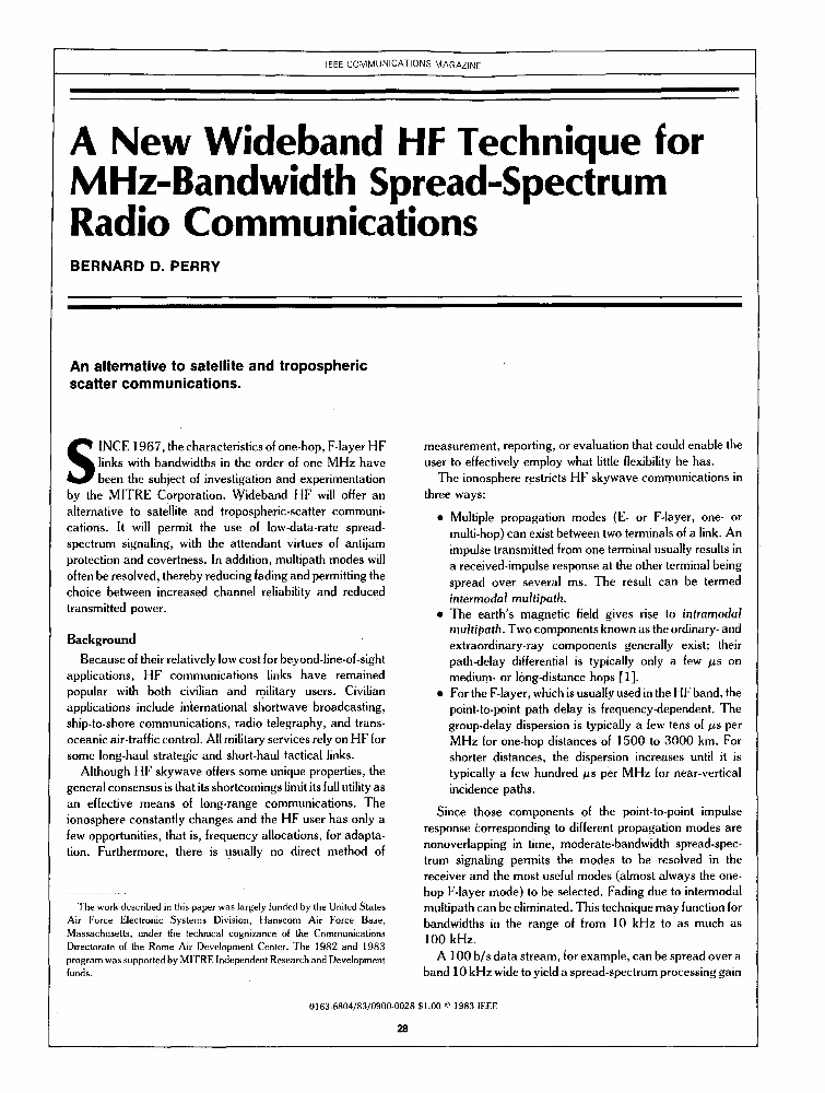 A new wideband HF technique for MHzBandwidth spreadspectrum radio