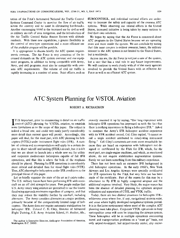 ATC System Planning for V/STOL Aviation IEEE Journals & Magazine