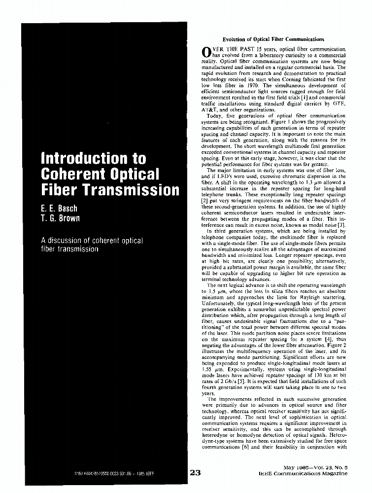 Introduction to coherent optical fiber transmission IEEE Journals