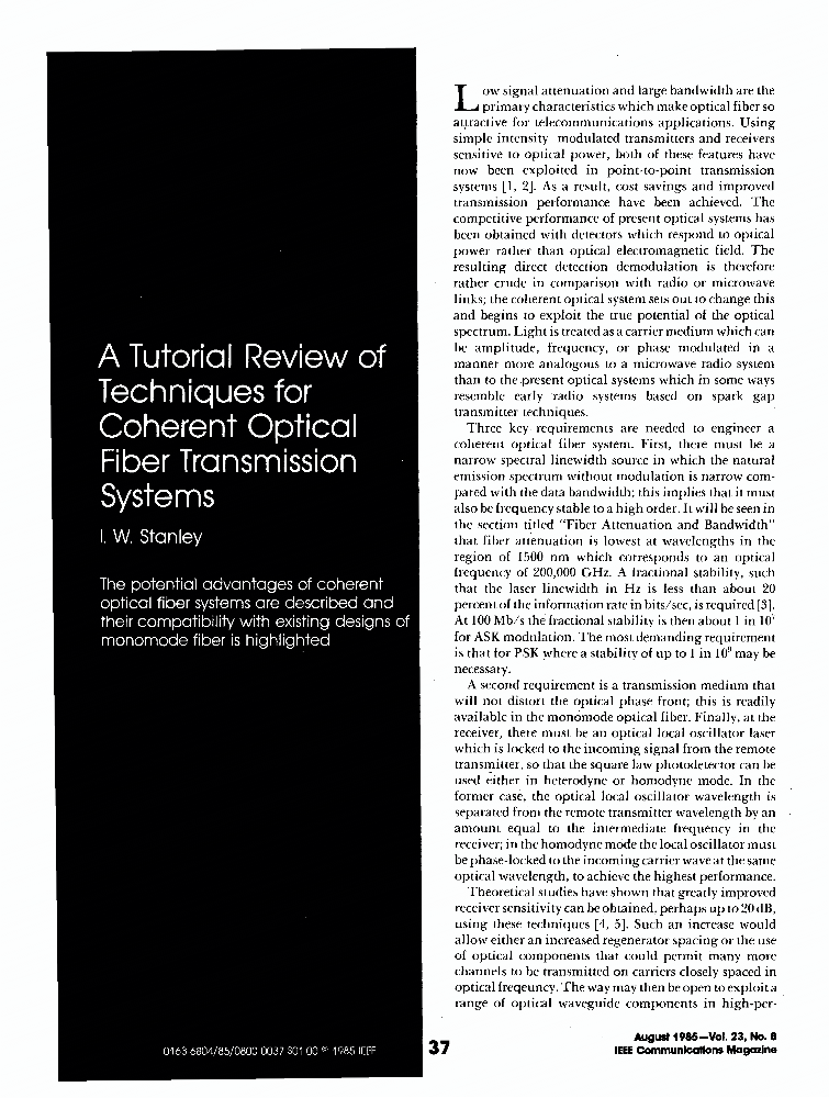 A tutorial review of techniques for coherent optical fiber transmission