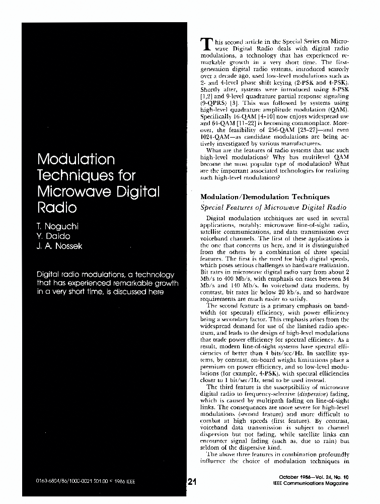 Modulation techniques for microwave digital radio IEEE Journals