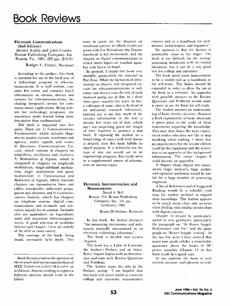 Book reviews Electronic communications IEEE Journals & Magazine