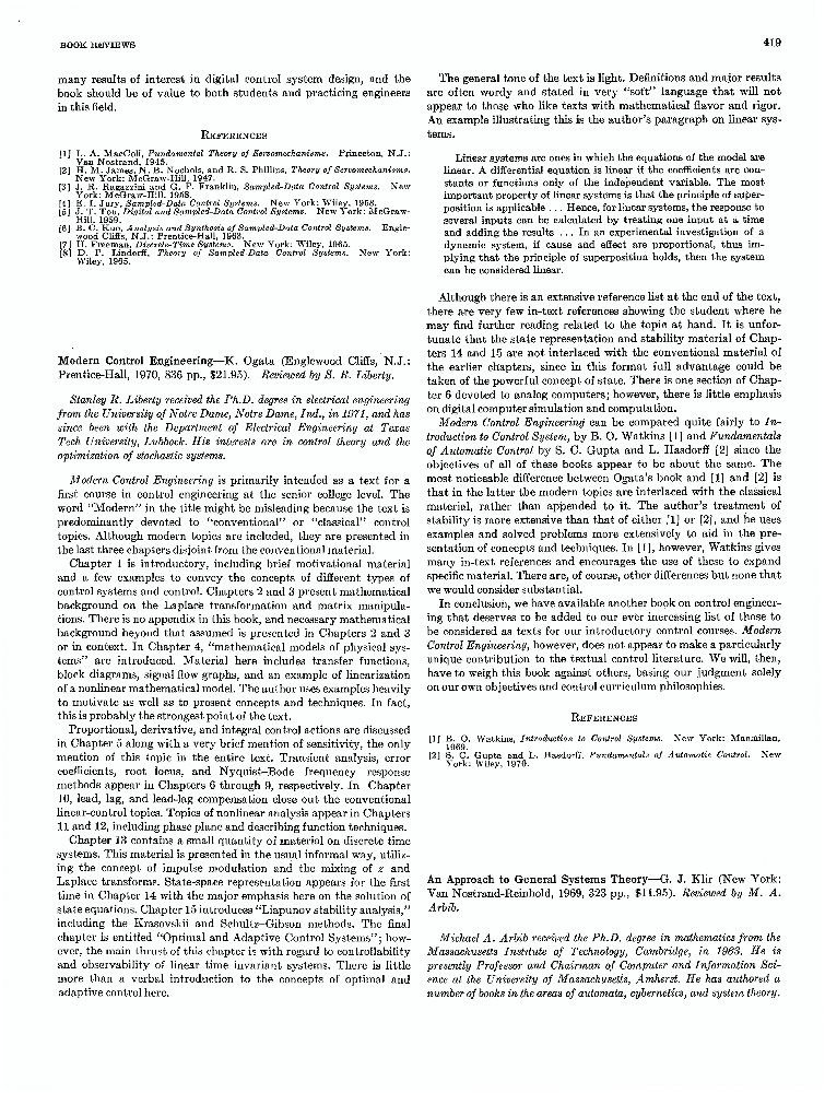 Modern control engineering | IEEE Journals & Magazine | IEEE Xplore