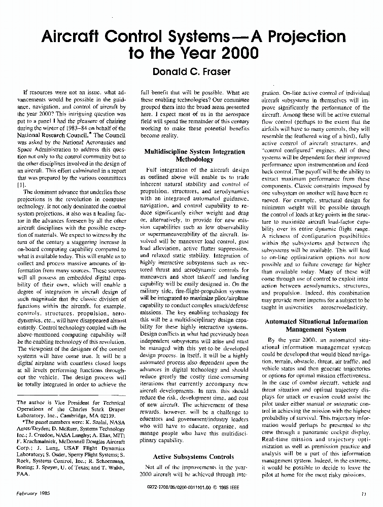 Aircraft control systems A projection to the year 2000 IEEE